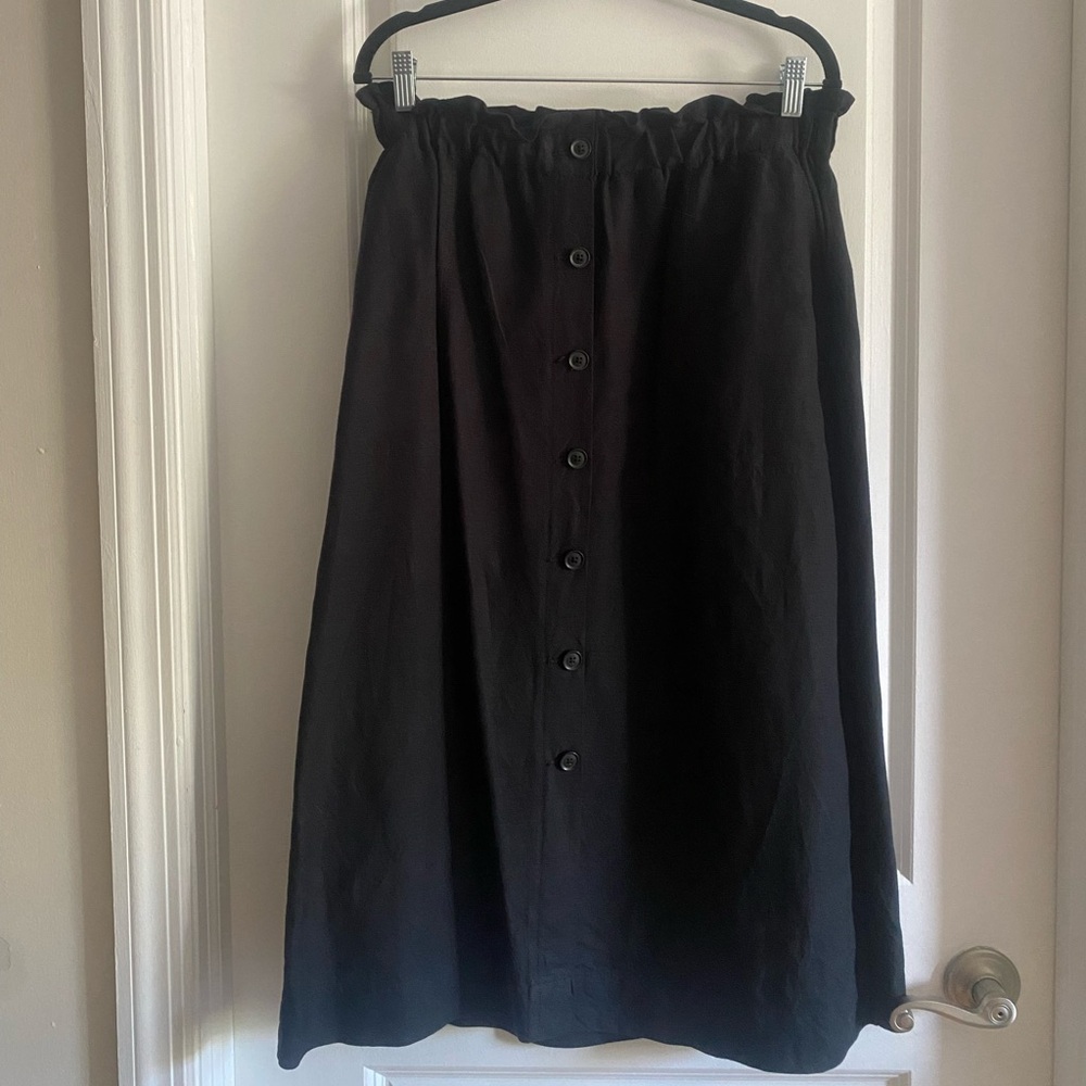 Paperbag Button-Front Midi Skirt Black